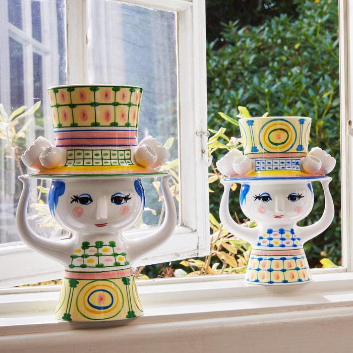 Bjørn Wiinblad Lady with Hat Vase, Green, H: 9.6'' - Marcel’s Culinary Experience