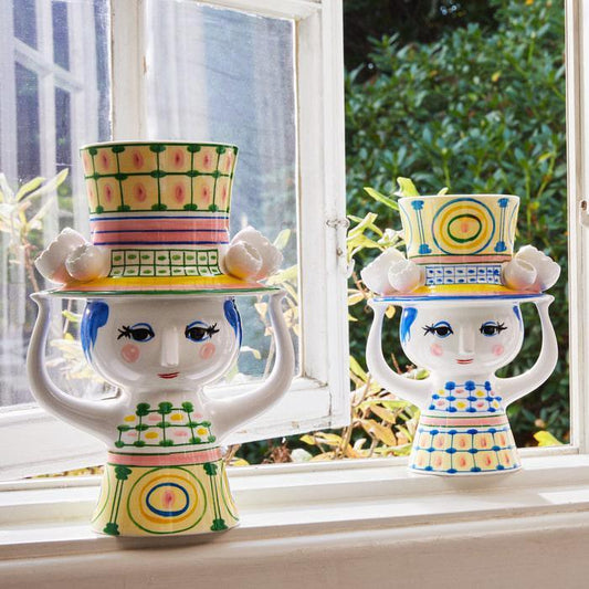 Bjørn Wiinblad Lady with Hat Vase, Green, H: 9.6'' - Marcel’s Culinary Experience