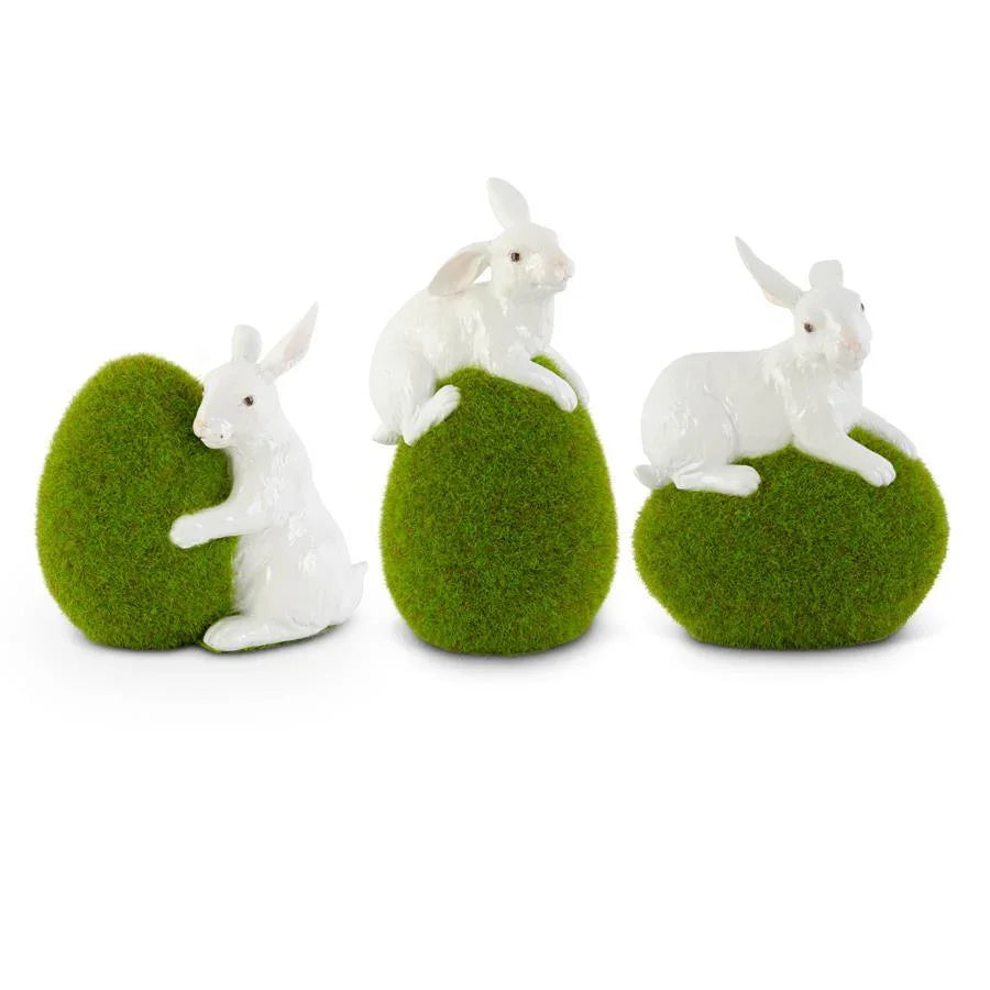 Assorted 5.5 Inch Moss Eggs w/Glossy White Rabbits - Marcel’s Culinary Experience