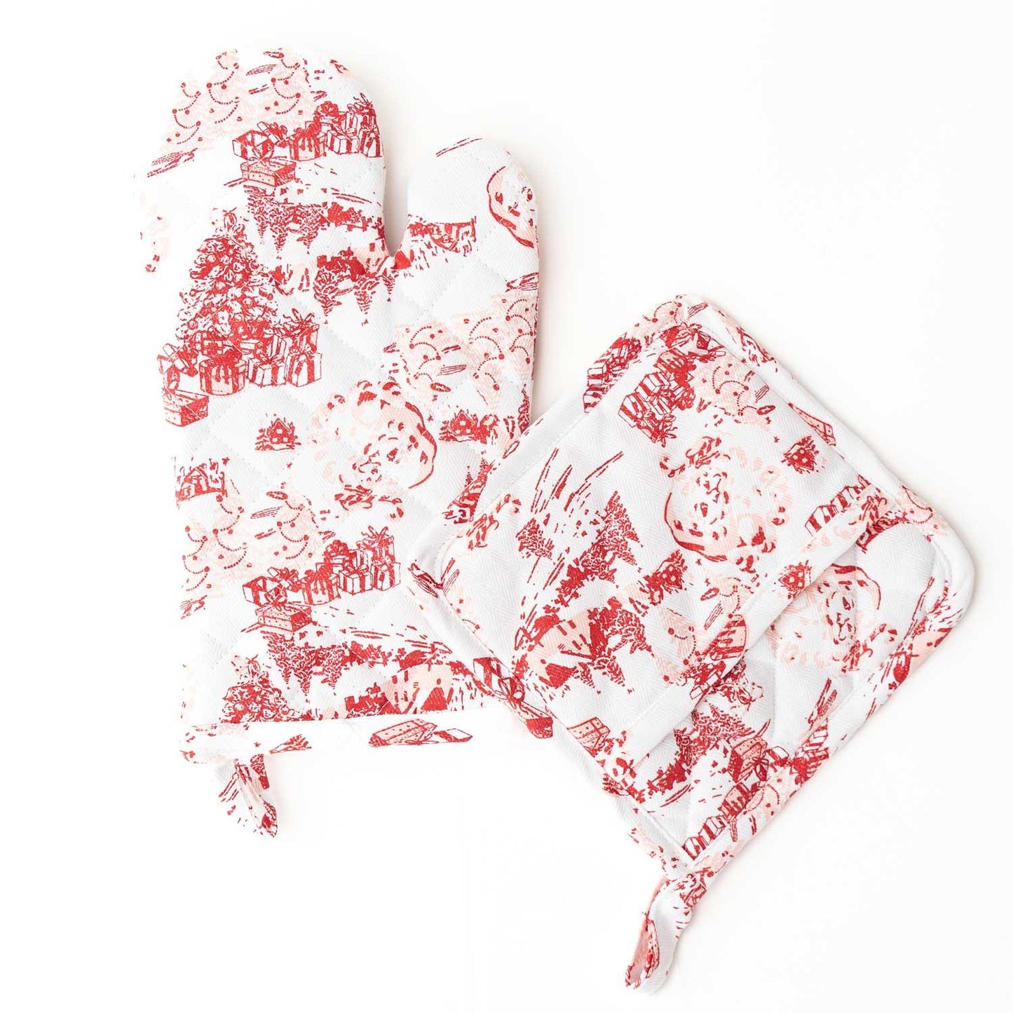 Santa Toile Oven Mitt Set - Marcel’s Culinary Experience