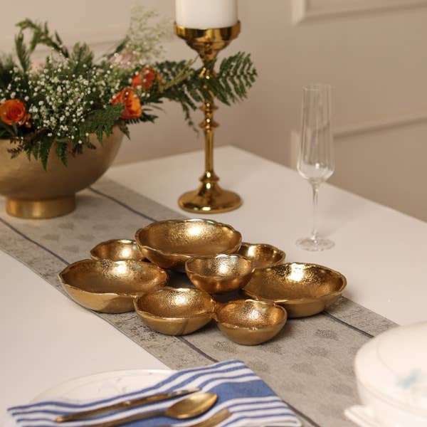 Gold Textured Aluminum 9-Bowl Cluster Platter, 16 in