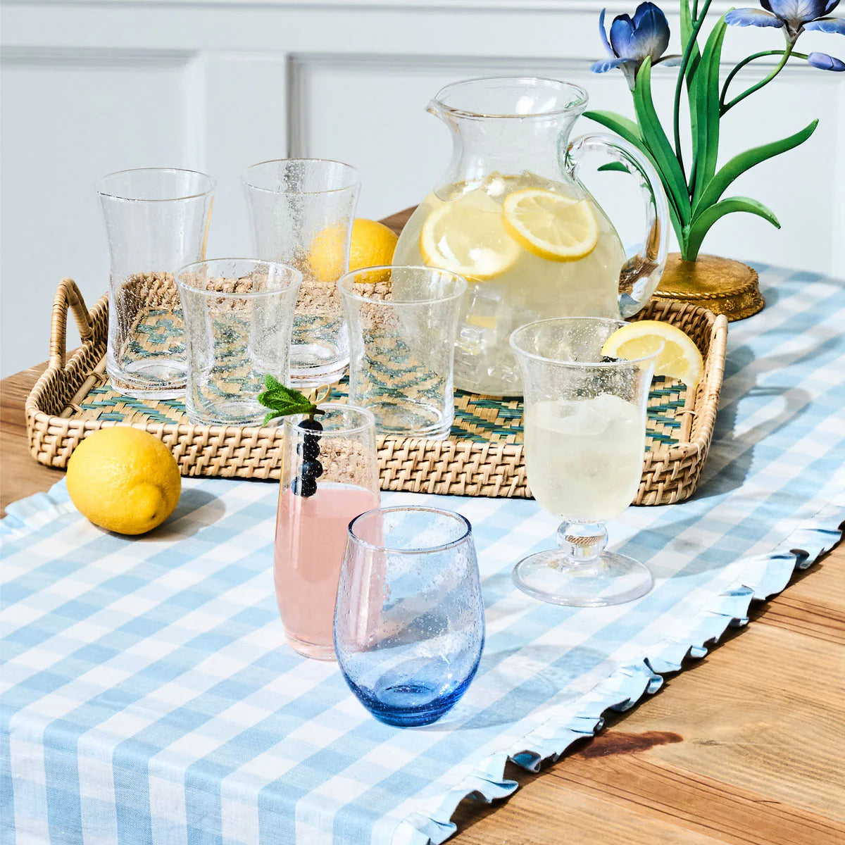 Juliska Gingham Ruffle Table Runner - Ocean 18" x 90"