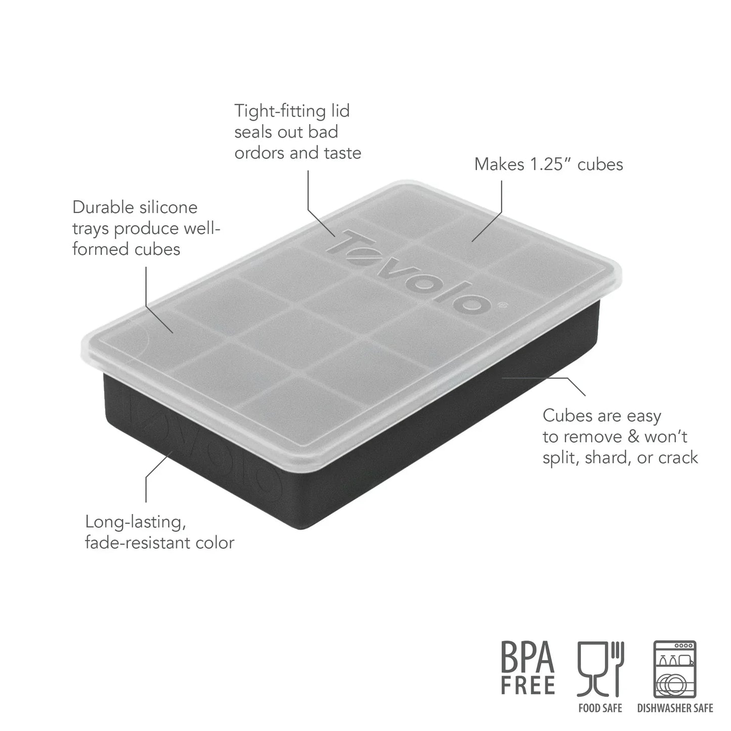 Tovolo Perfect Cube Silicone Ice Mold with Lid – Charcoal