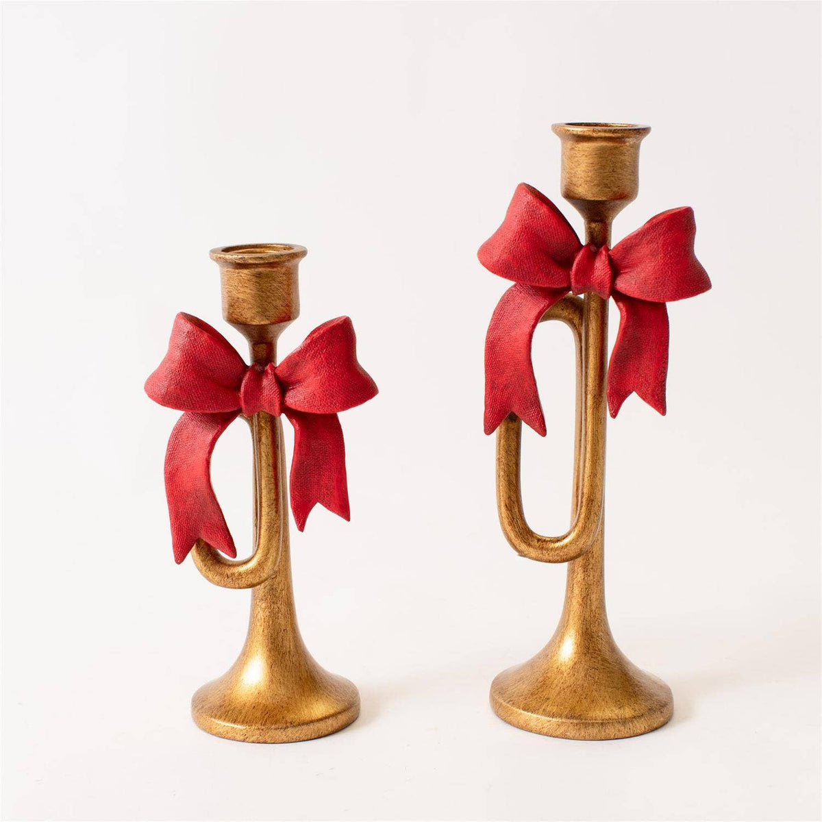 Holiday Bugle Taper Candle Holder | Antique Gold