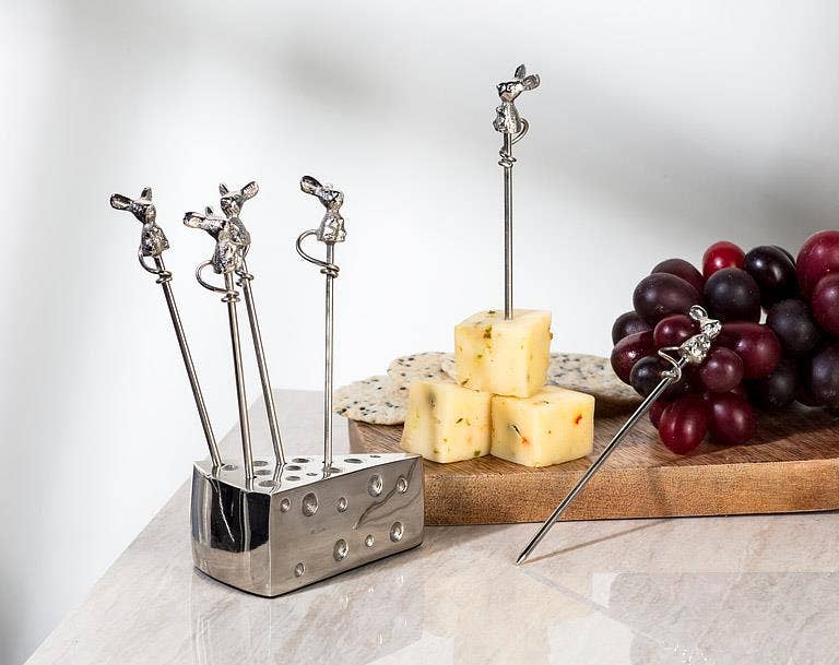 Mouse Cocktail Picks with Cheese Wedge Holder
