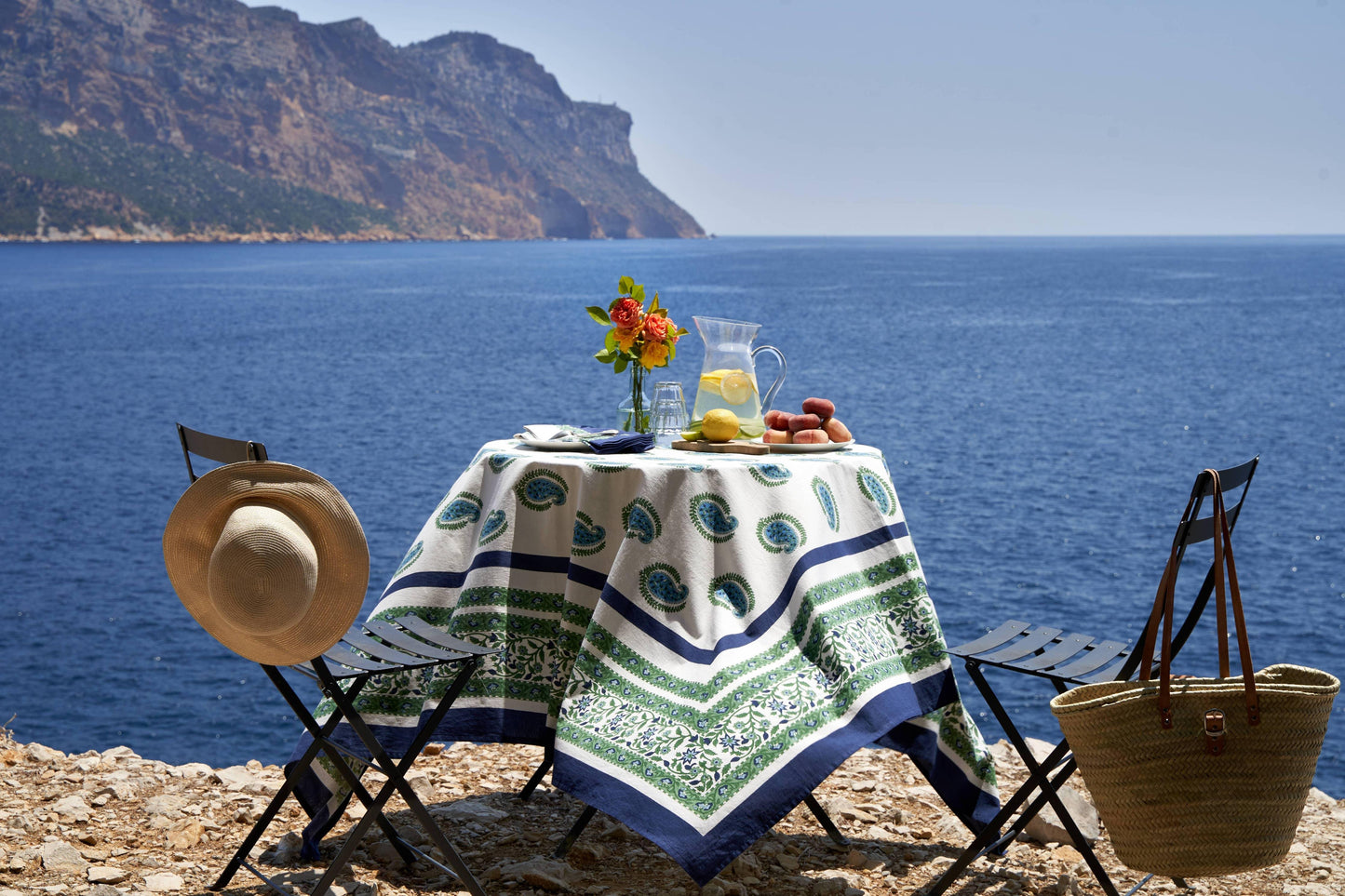 Couleur Nature Cassis Blue & Green Tablecloth - Marcel’s Culinary Experience