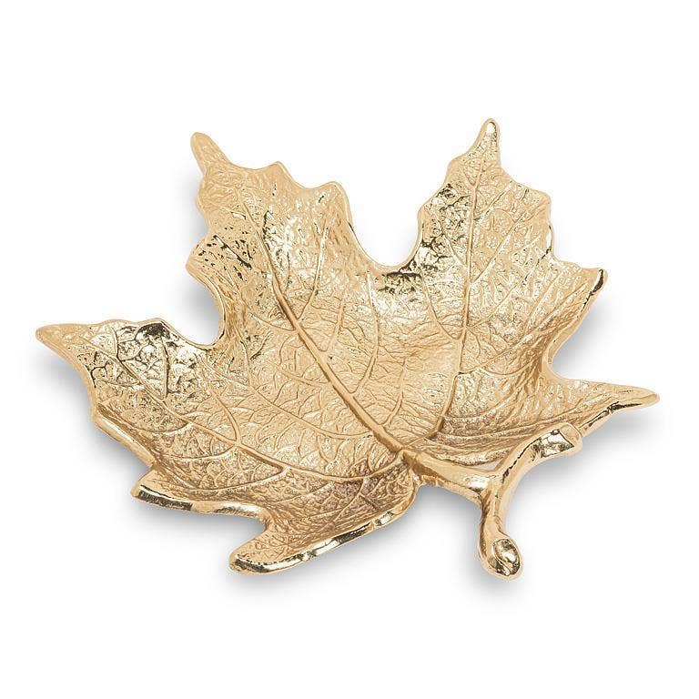 Gold Sculpted Maple Leaf Trinket Dish | 6.5 Inch