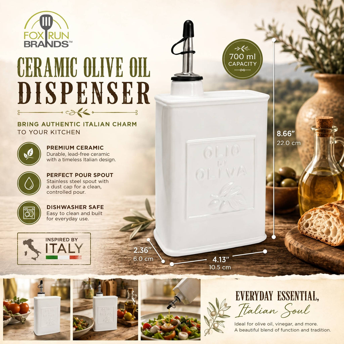 Fox Run White Ceramic Olive Oil Dispenser