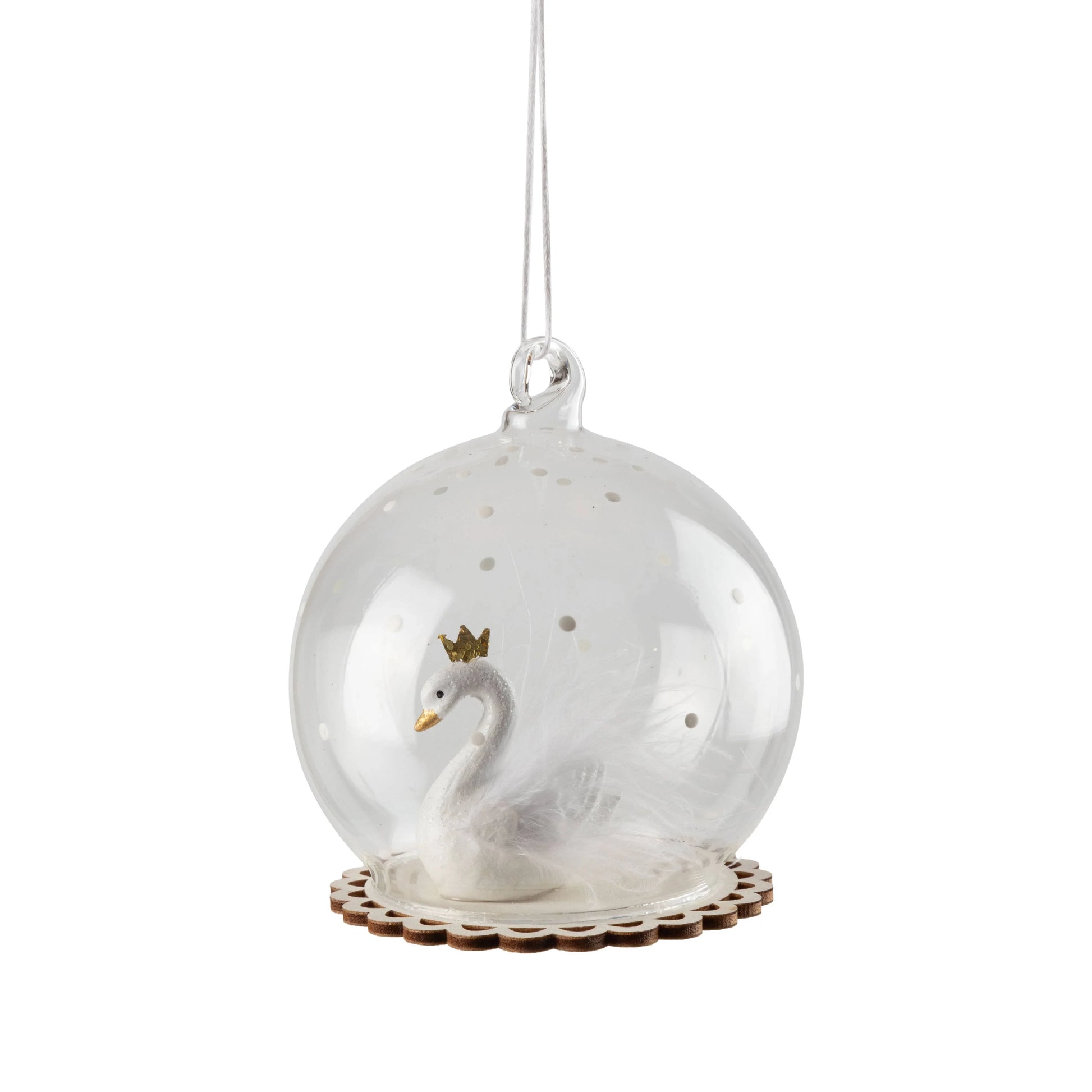 Resin swan globe ornament ,white,gold crown,3.5in - Marcel’s Culinary Experience