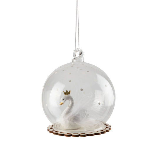 Resin swan globe ornament ,white,gold crown,3.5in - Marcel’s Culinary Experience