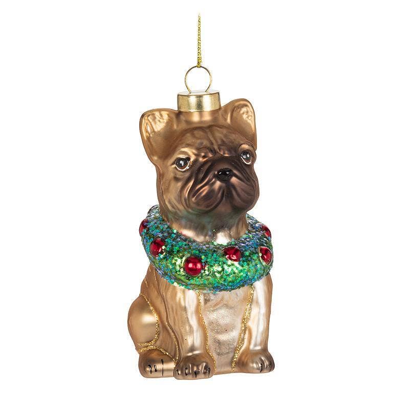 Hand-Painted Sitting Bulldog Christmas Ornament