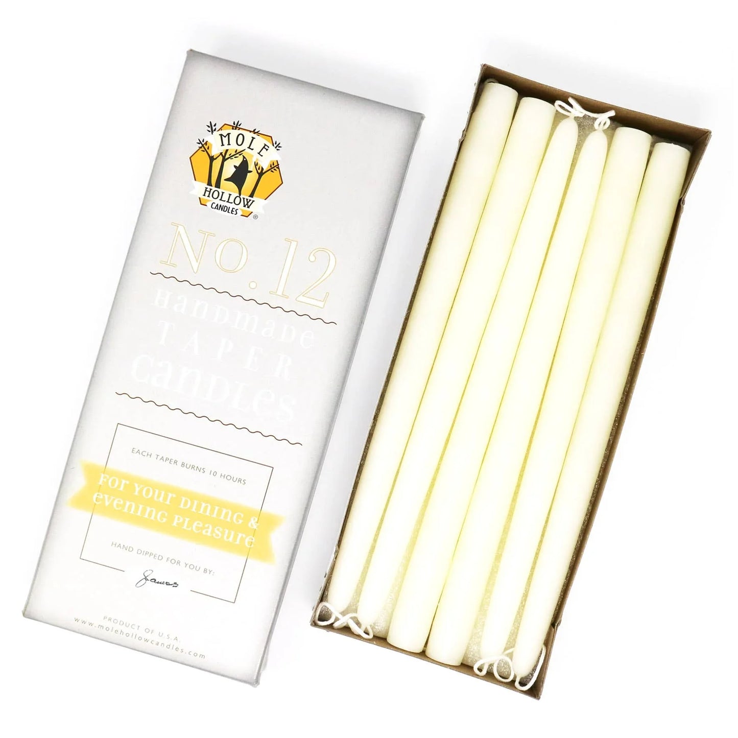 Mole Hollow 12" Hand Dipped Pure Beeswax Taper Candles - Ivory Beeswax - Marcel’s Culinary Experience