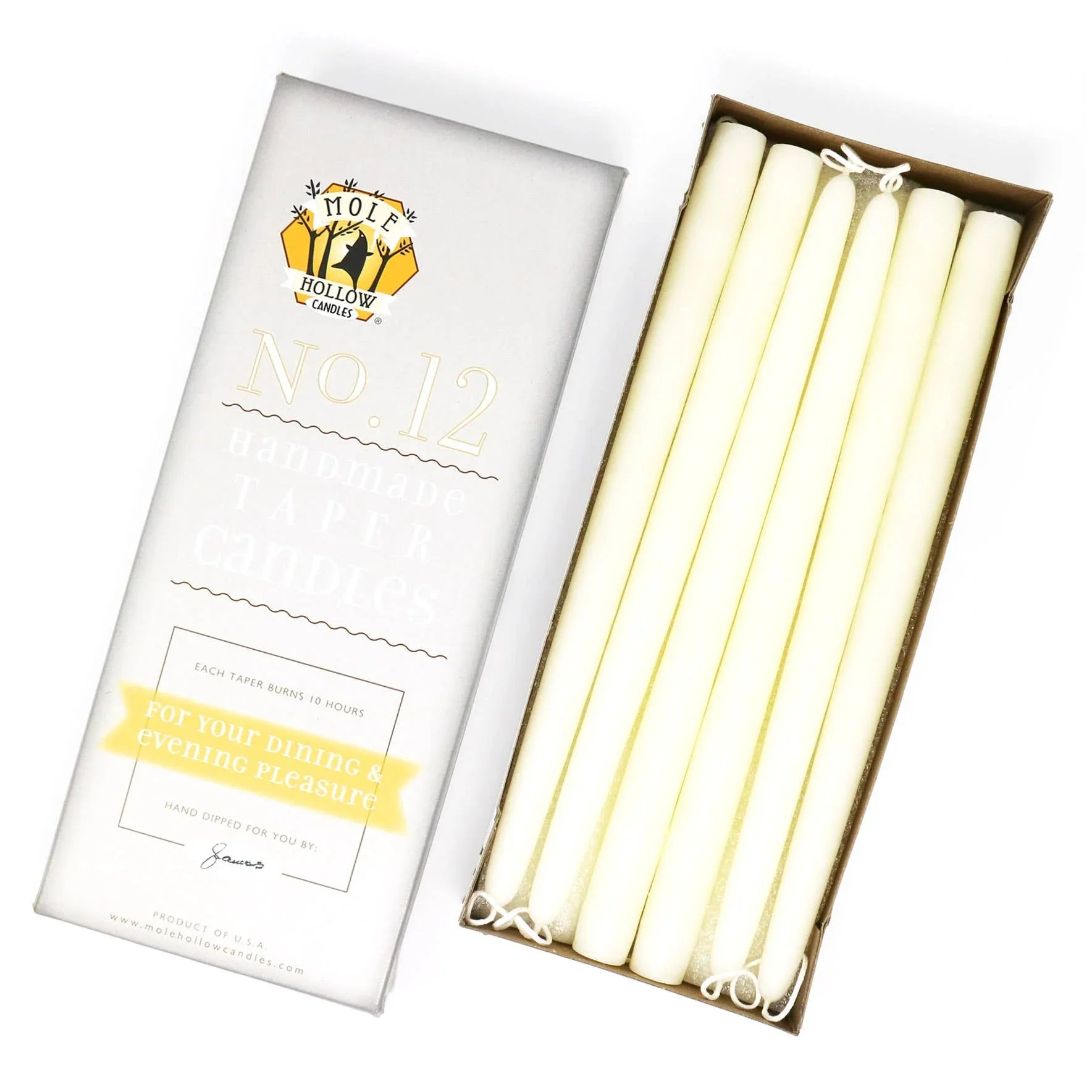 Mole Hollow 12" Hand Dipped Pure Beeswax Taper Candles - Ivory Beeswax - Marcel’s Culinary Experience