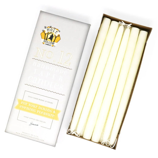 Mole Hollow 12" Hand Dipped Pure Beeswax Taper Candles - Ivory Beeswax - Marcel’s Culinary Experience