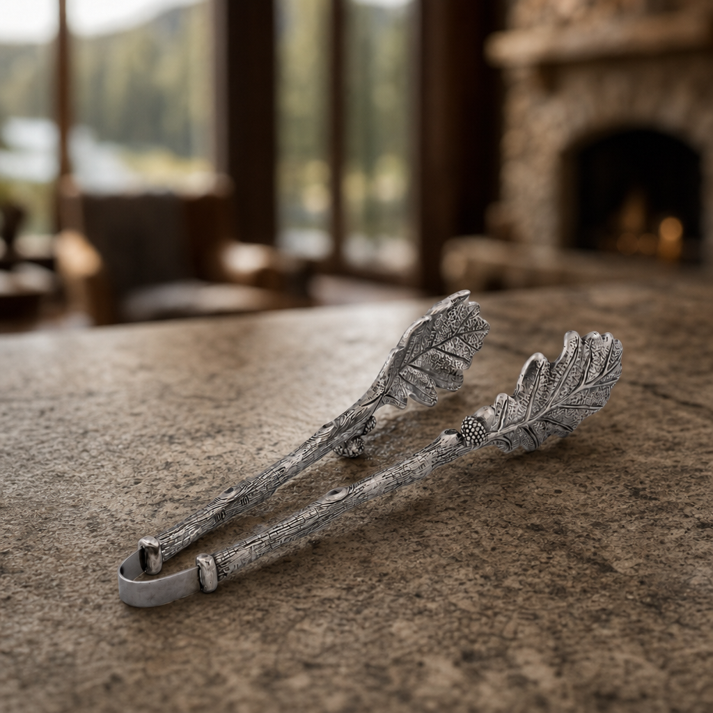 Pewter Oak Leaf Ice & Serving Tongs