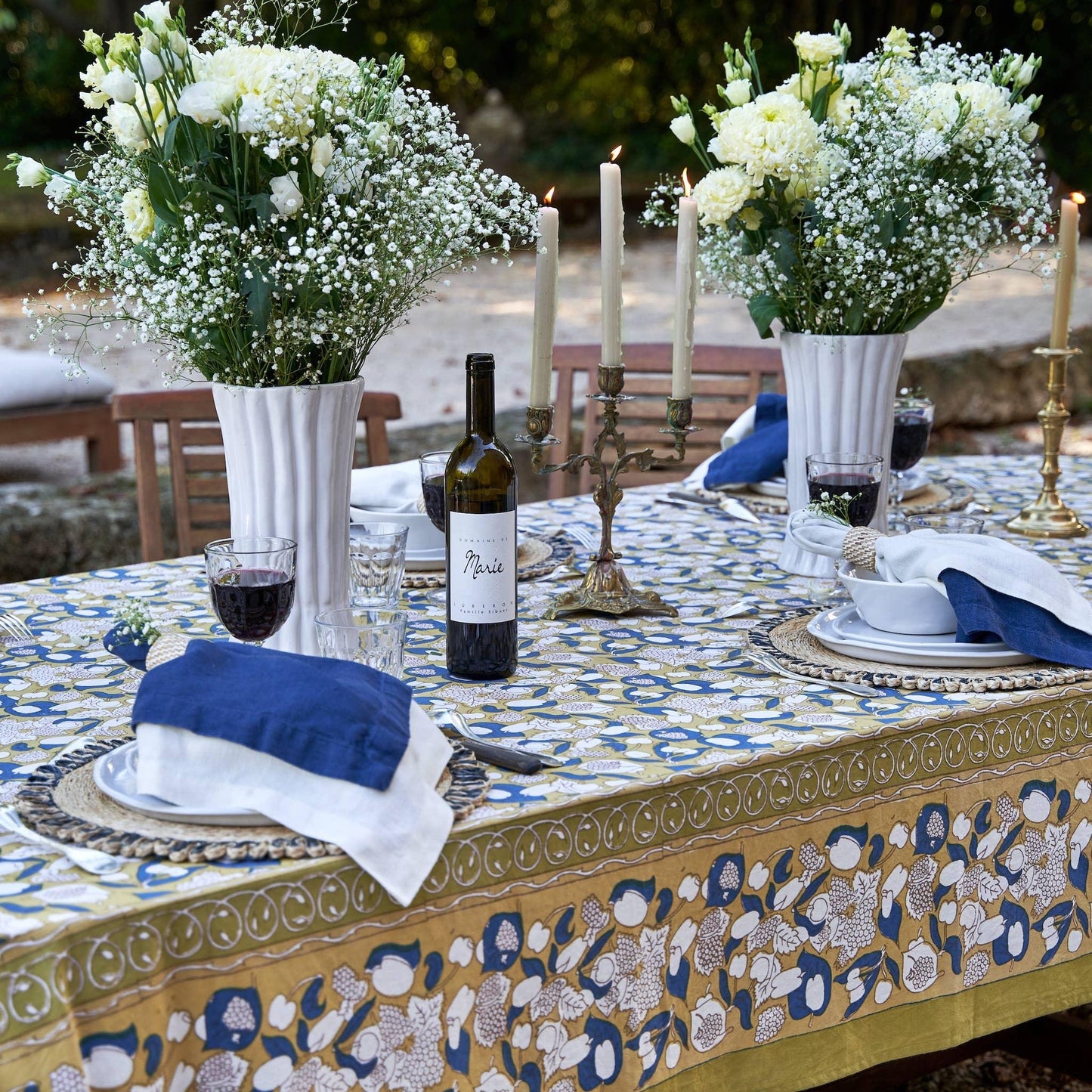 Couleur Nature Forest Harvest Mustard & Blue | Tablecloth - Marcel’s Culinary Experience