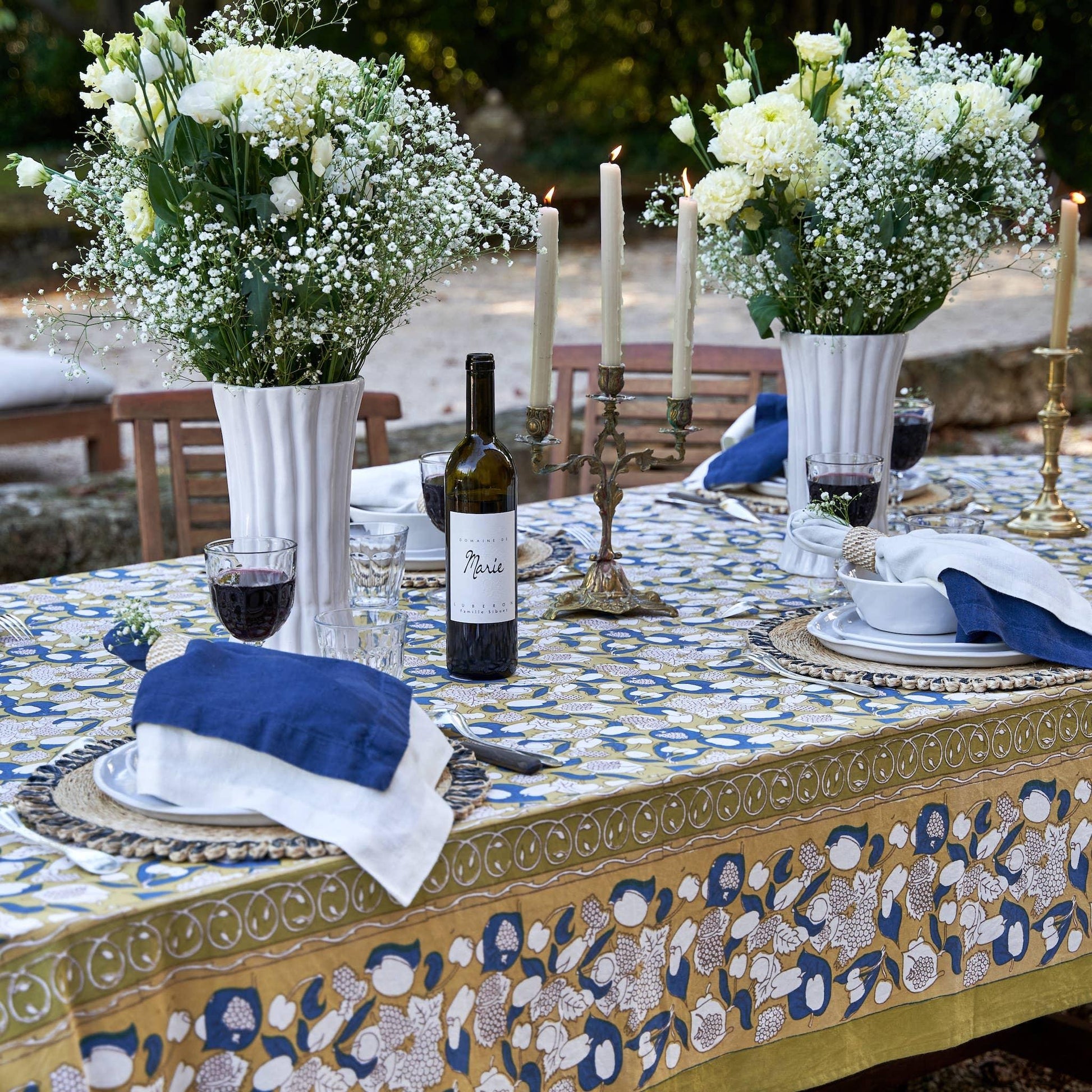 Couleur Nature Forest Harvest Mustard & Blue | Tablecloth - Marcel’s Culinary Experience