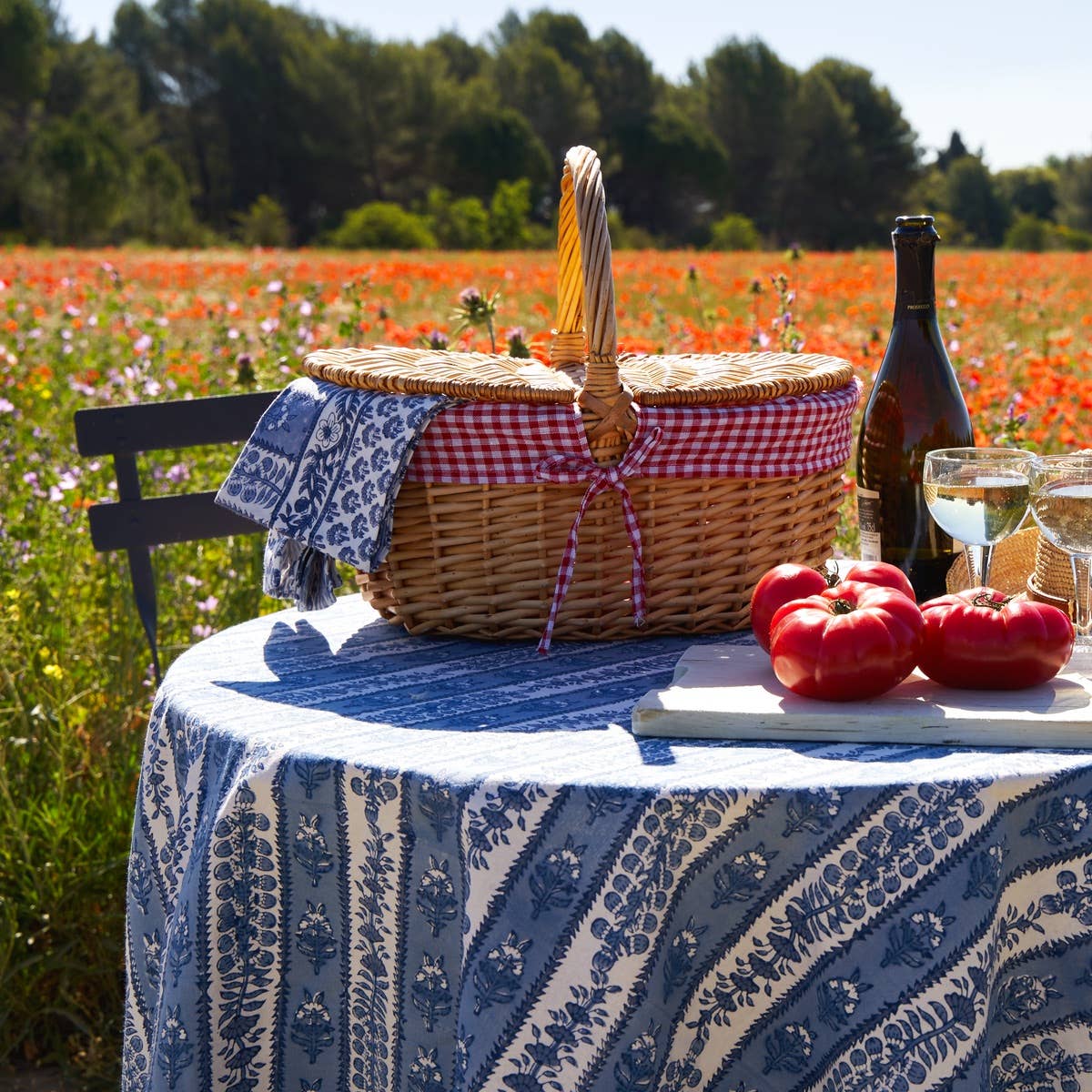 Couleur Nature Avignon Blue & Marine Tablecloth - Hand-Printed Provence Table Linen