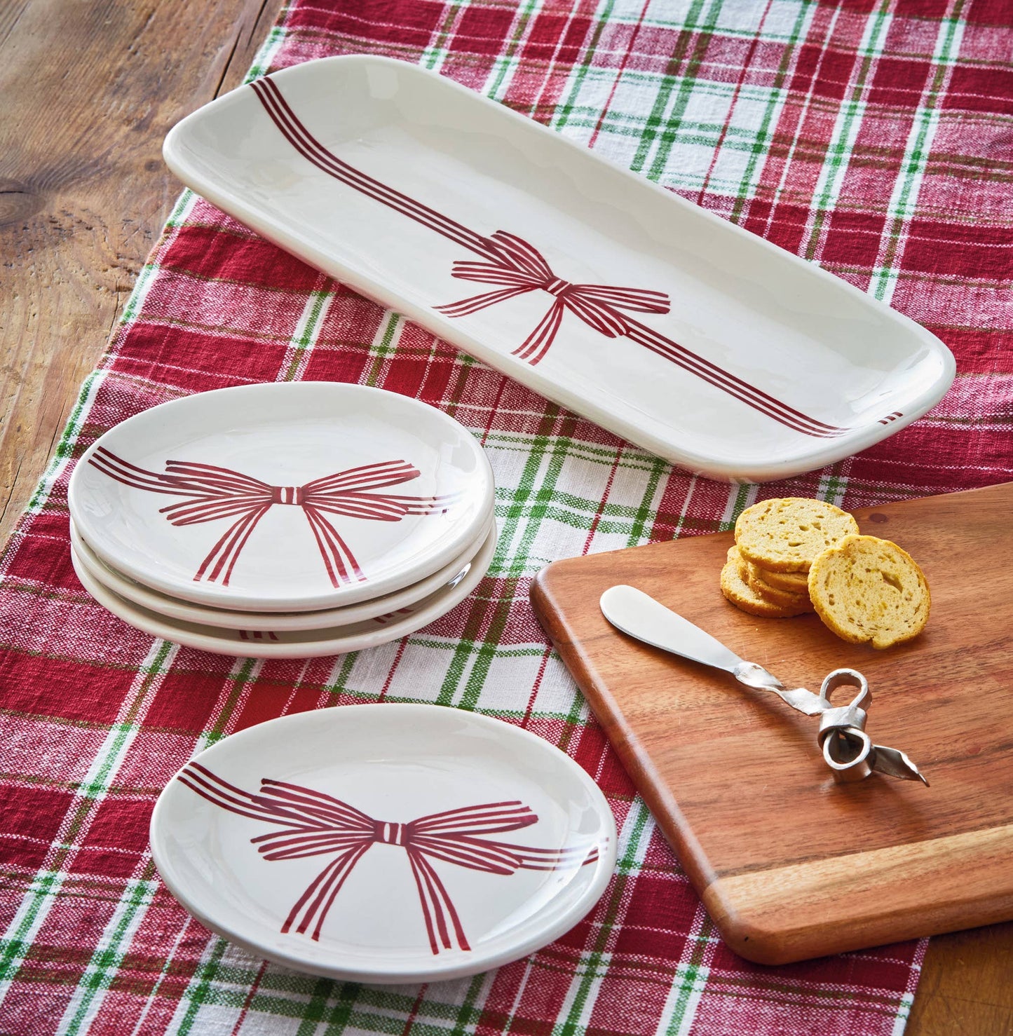 Red Bow Appetizer Plate Earthenware Christmas