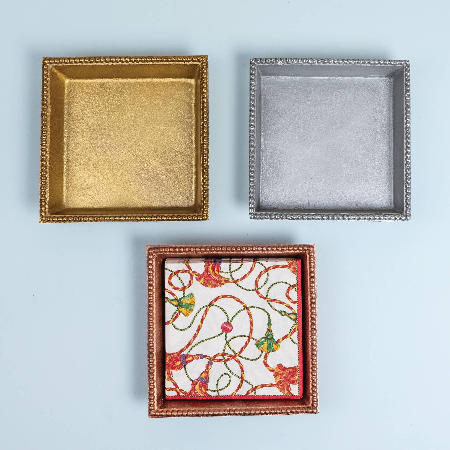 Textured Gilded Aluminum Beaded Border Lunch Napkin Box - Marcel’s Culinary Experience