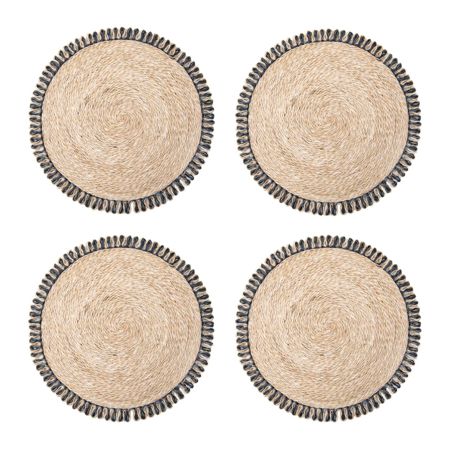 Couleur Nature Loopy Abaca Natural & Navy 15" Round - Set of 4 - Marcel’s Culinary Experience