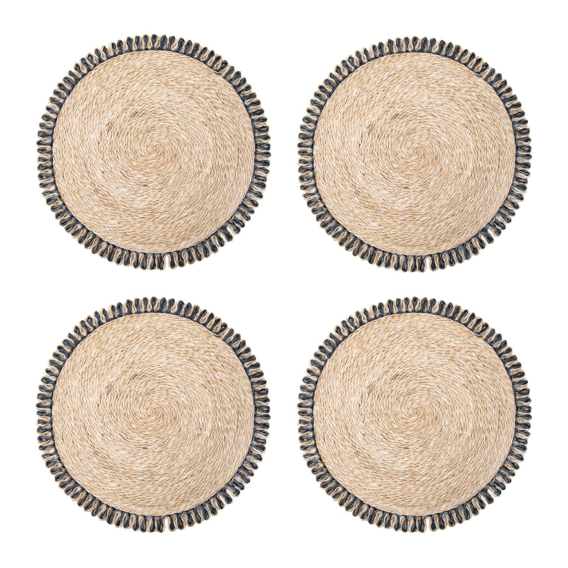 Couleur Nature Loopy Abaca Natural & Navy 15" Round - Set of 4 - Marcel’s Culinary Experience