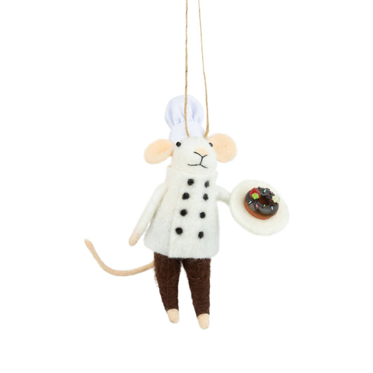Felt Chef Mouse Ornament with Donut