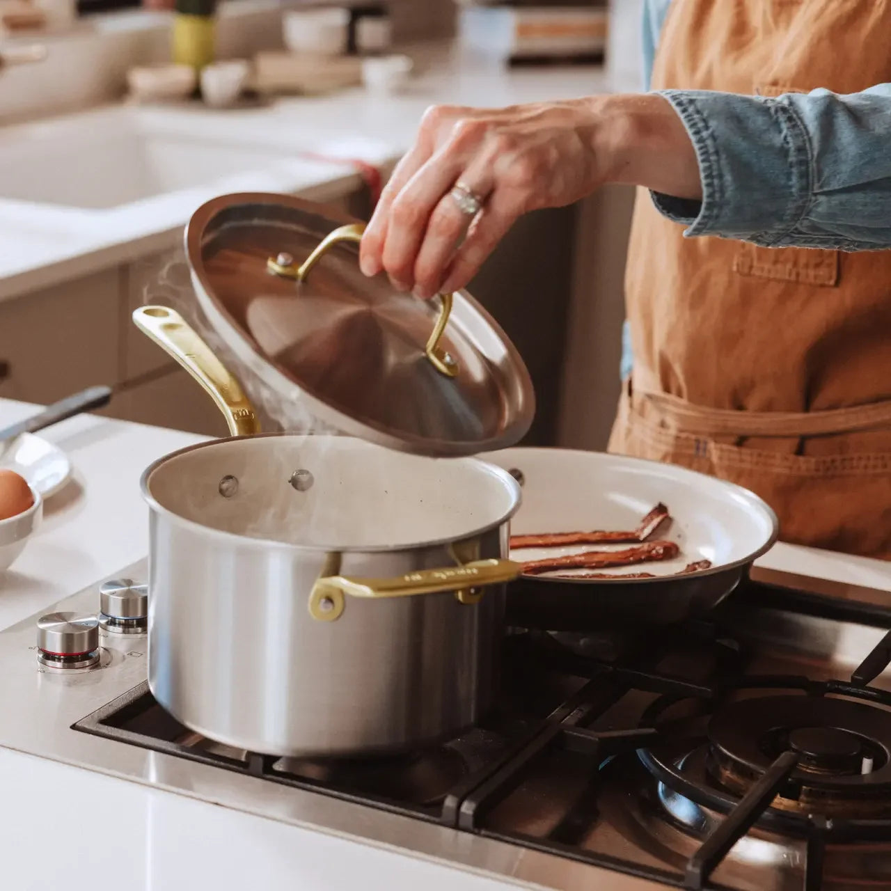 Made In CeramiClad™ Non Stick Saucepan - Antique Brass Handle