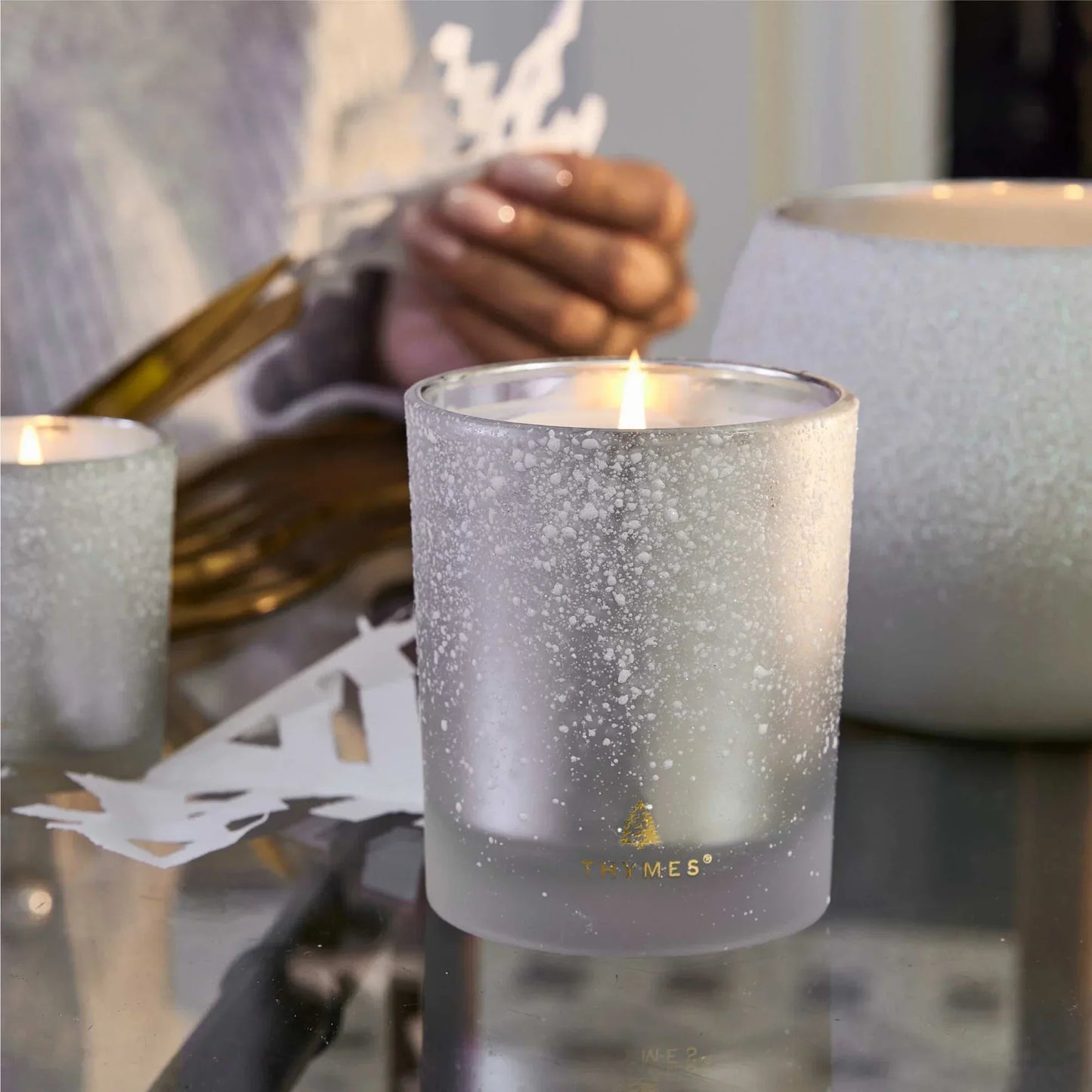 Thymes Frasier Fir Flocked 6.5 oz Poured Candle - Marcel’s Culinary Experience