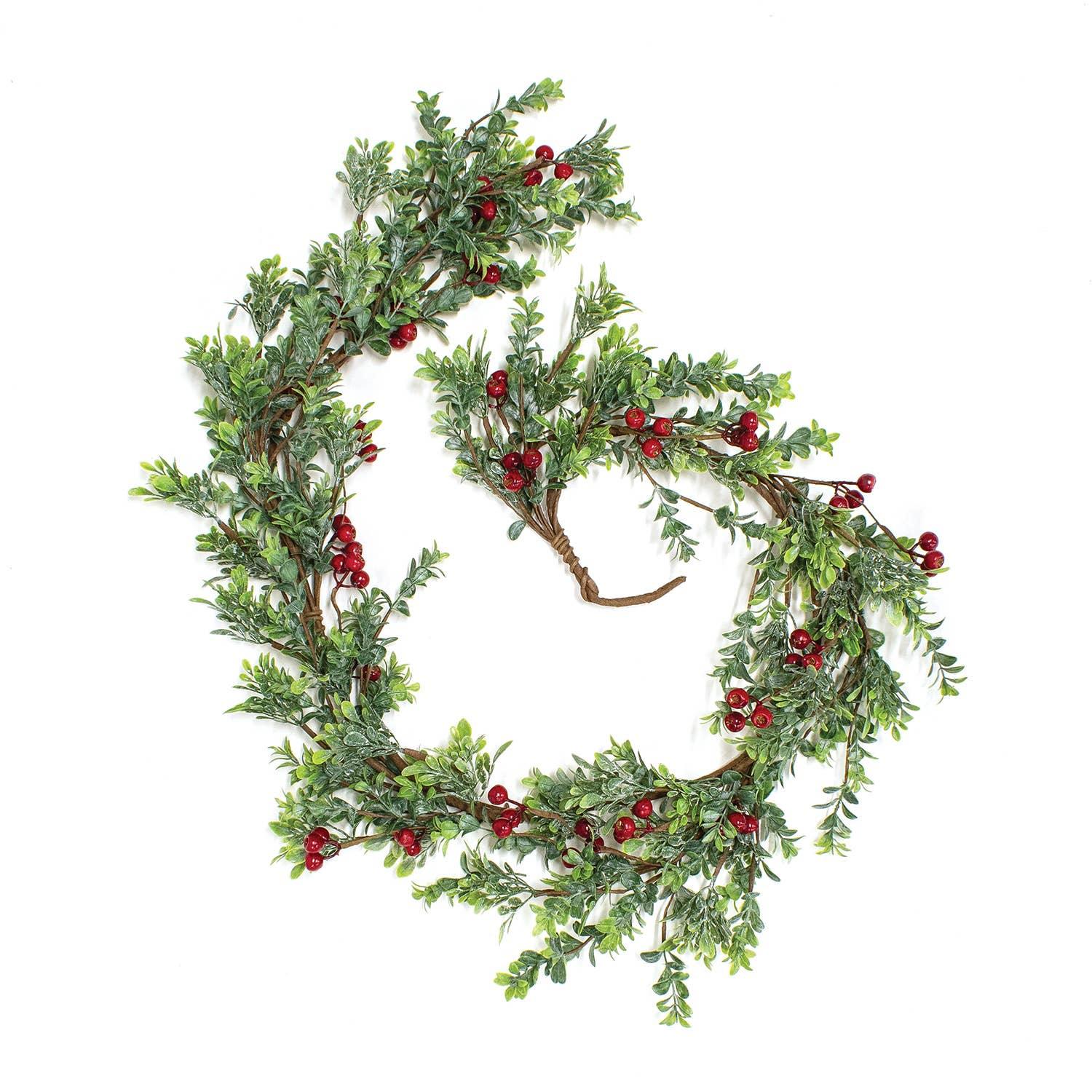 Frosted Boxwood & Gooseberry Garland, 5ft - Marcel’s Culinary Experience