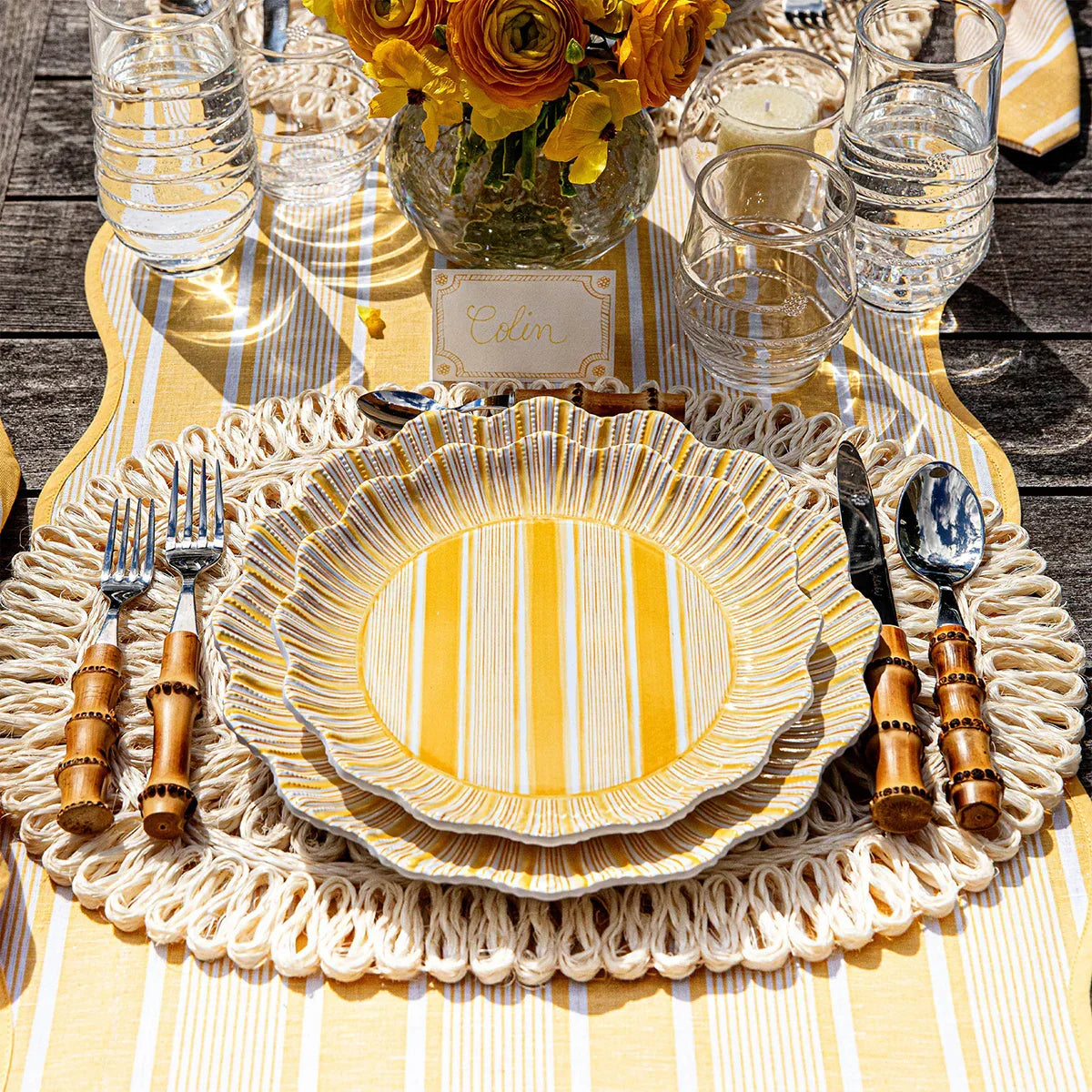 Juliska Cabana Stripe Melamine Dinner Plate Set/4 - Sunshine