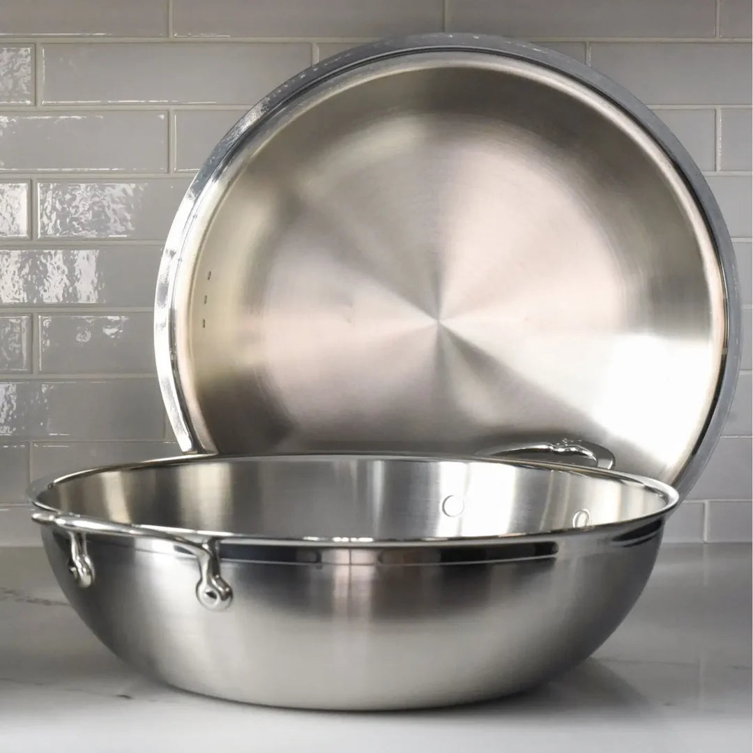 Hestan Probond Luxe Polished Clad Stainless Steel Wok with Dome Lid, 14-Inch