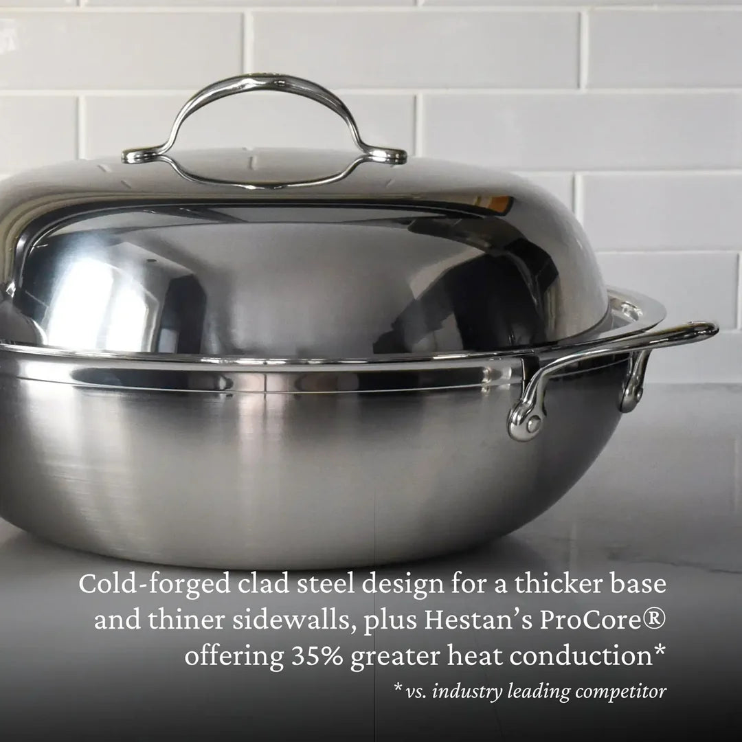 Hestan Probond Luxe Polished Clad Stainless Steel Wok with Dome Lid, 14-Inch