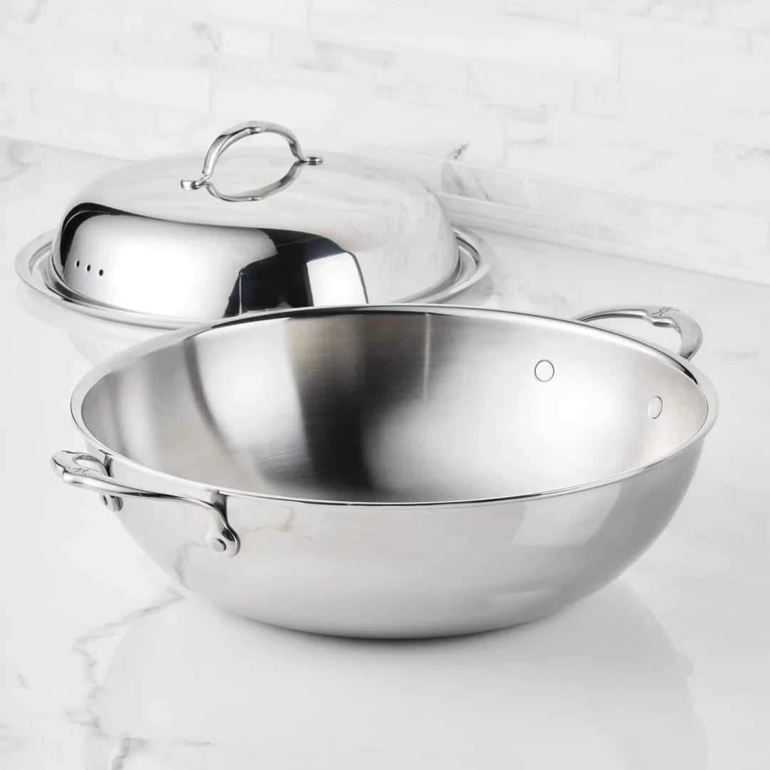Hestan Probond Luxe Polished Clad Stainless Steel Wok with Dome Lid, 14-Inch