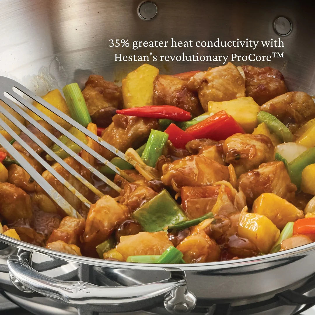 Hestan Probond Luxe Polished Clad Stainless Steel Wok with Dome Lid, 14-Inch