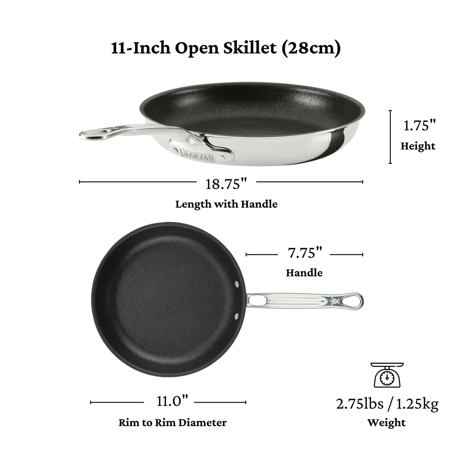 Hestan ProBond Professional Clad Stainless Steel TITUM® Nonstick Skillets./, 8.5" & 11"