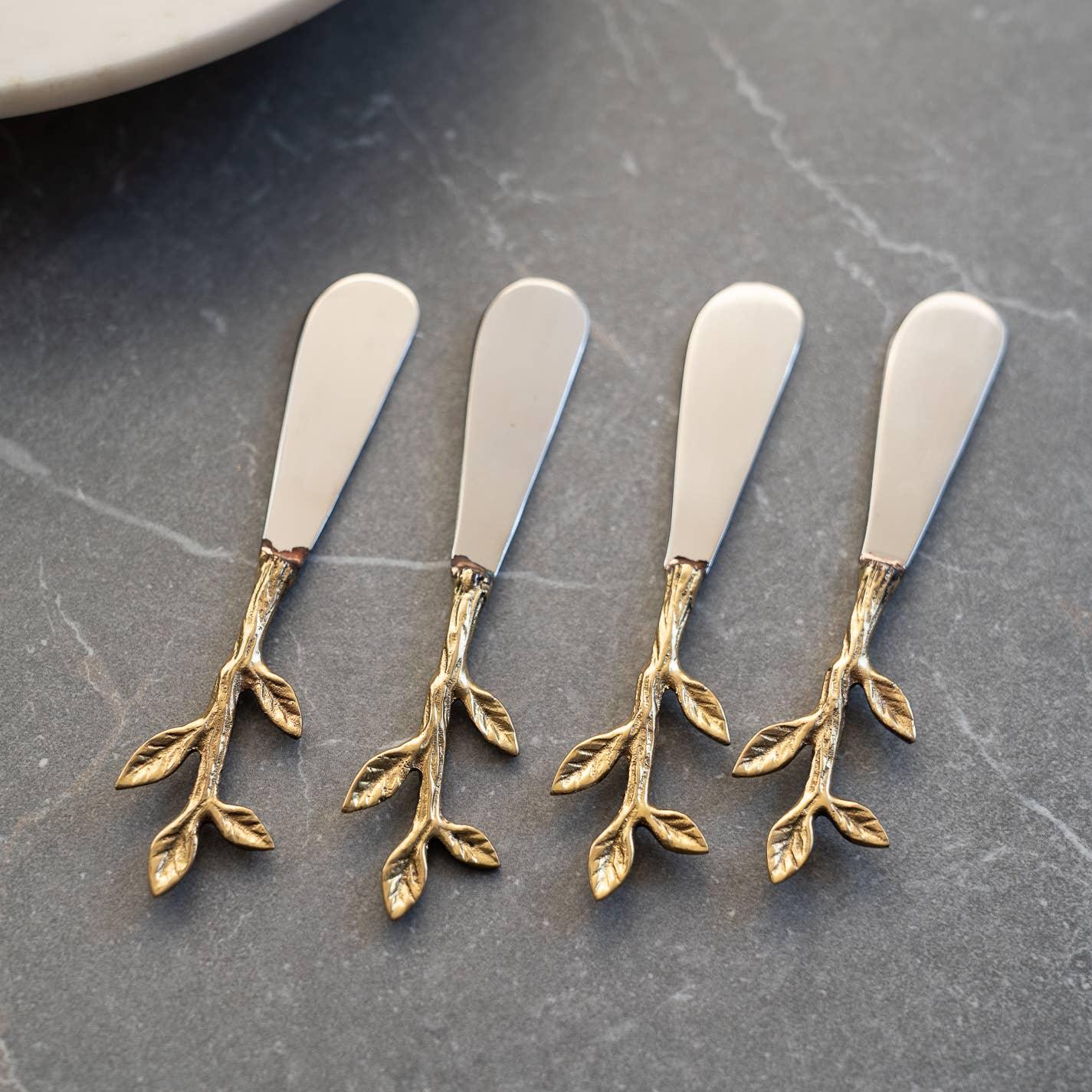 S.S. & Gold Leaf Bud Handle Spreaders, Set of 4 - Marcel’s Culinary Experience