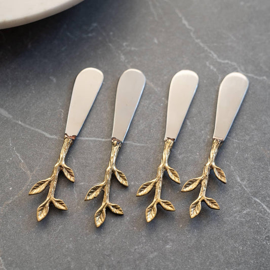 S.S. & Gold Leaf Bud Handle Spreaders, Set of 4 - Marcel’s Culinary Experience