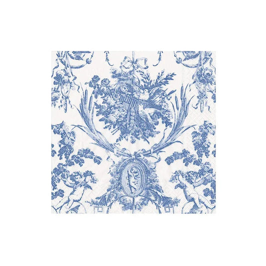 Caspari Romantic Toile Blue Boxed Cocktail Napkins - 40 Per Box - Marcel’s Culinary Experience