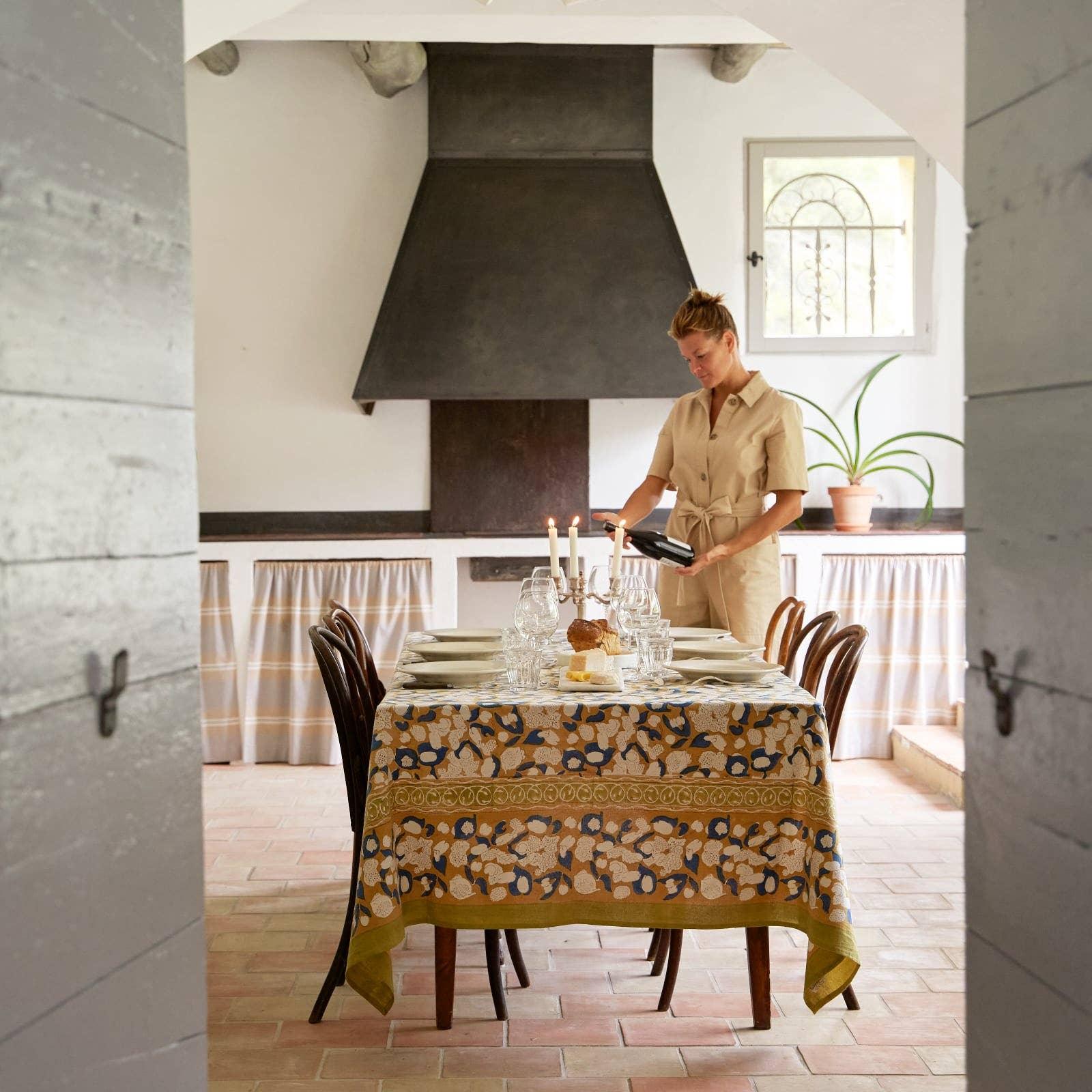 Couleur Nature Forest Harvest Mustard & Blue | Tablecloth - Marcel’s Culinary Experience