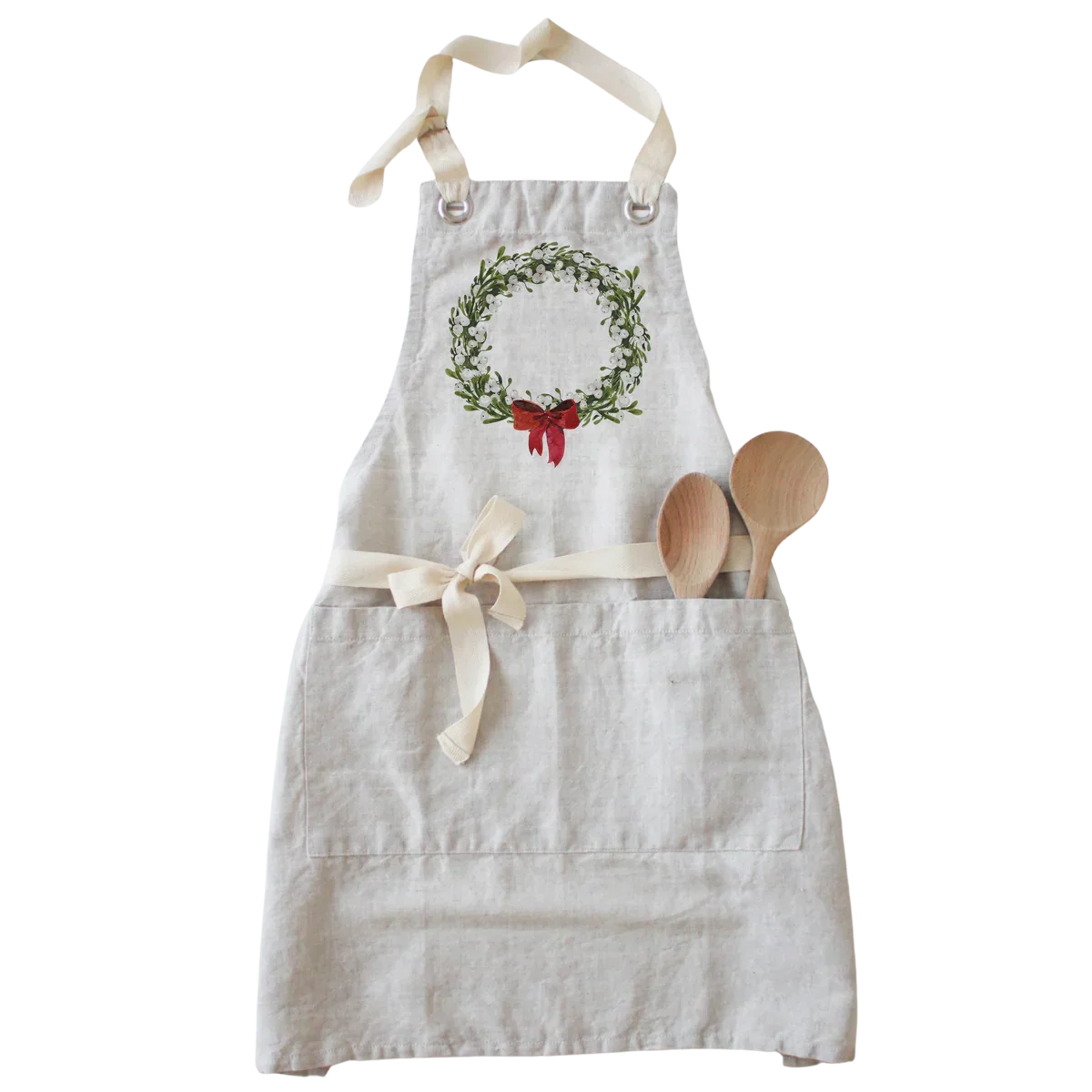 Red Bow Wreath Apron - Natural - Marcel’s Culinary Experience