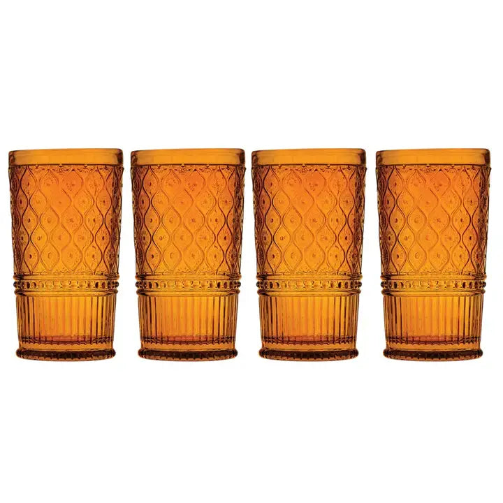 Claro Amber Highball Glasses, Set of 4 - Autumn- Vintage