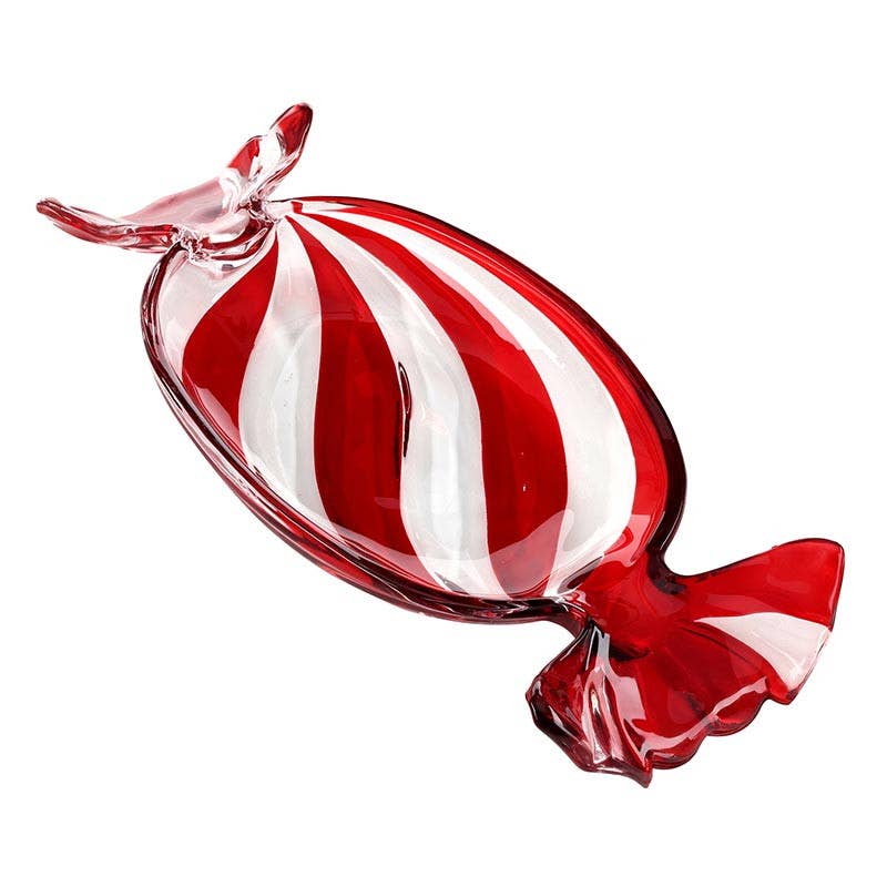 Peppermint Twist Glass Candy Tray - Large