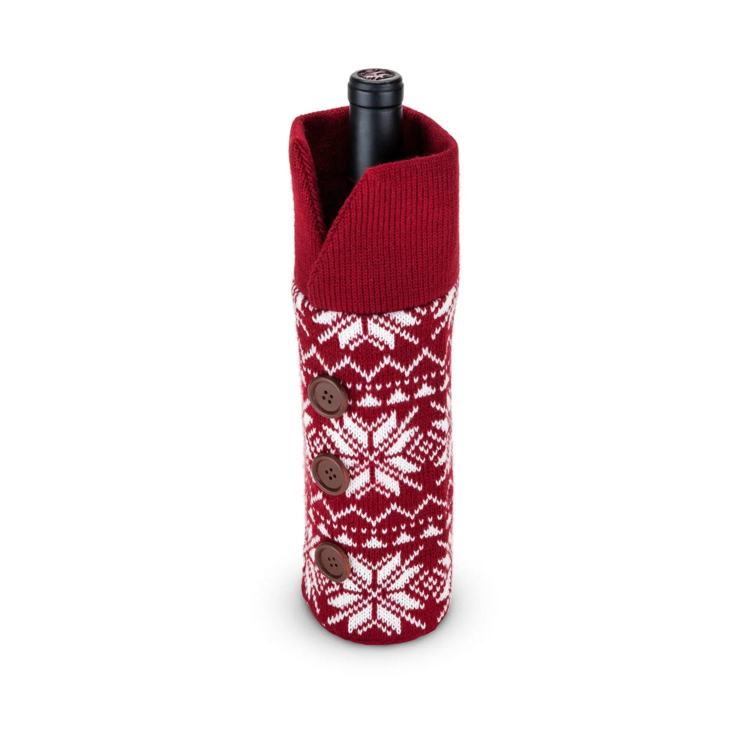 Red White Snowflake Pattern Knit Wool Holiday Wine Sweater - Marcel’s Culinary Experience