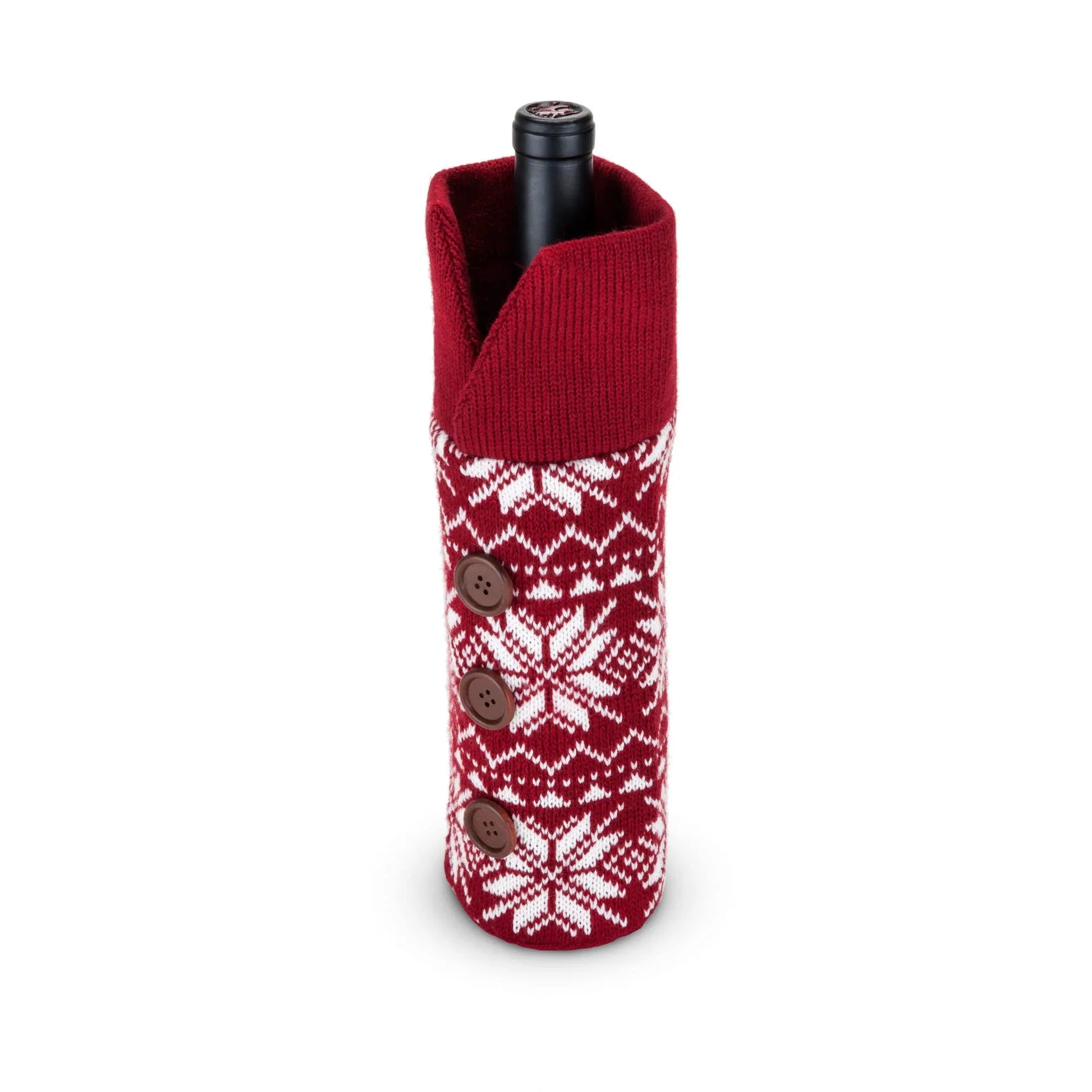 Red White Snowflake Pattern Knit Wool Holiday Wine Sweater - Marcel’s Culinary Experience
