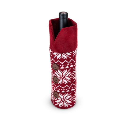 Red White Snowflake Pattern Knit Wool Holiday Wine Sweater - Marcel’s Culinary Experience