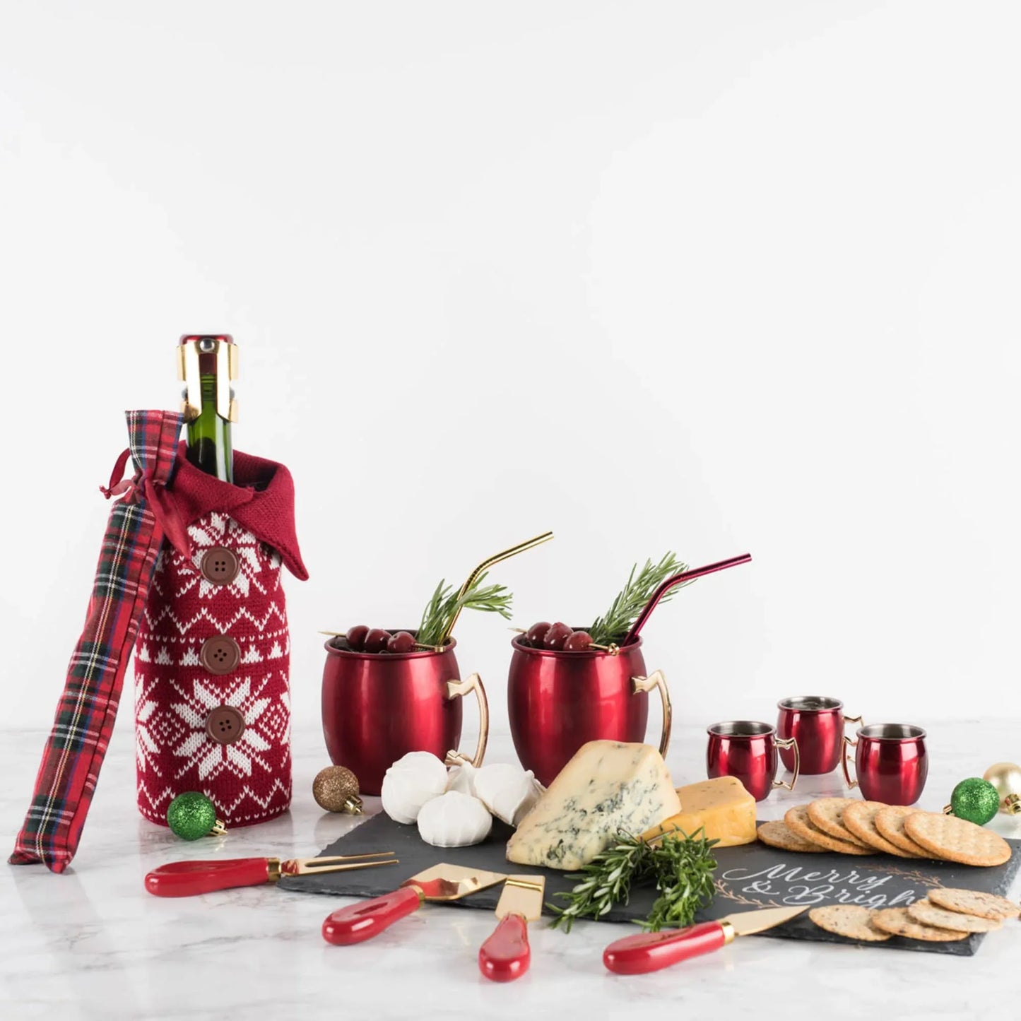 Red White Snowflake Pattern Knit Wool Holiday Wine Sweater - Marcel’s Culinary Experience