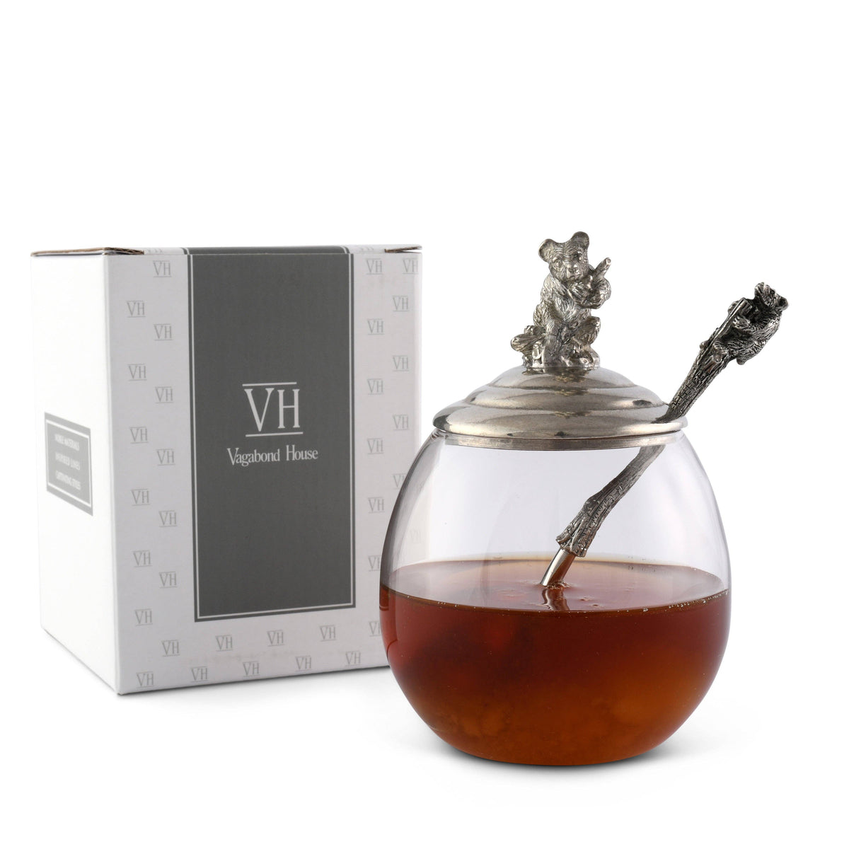 Glass & Pewter Little Bear Honey Pot | 5 Inch