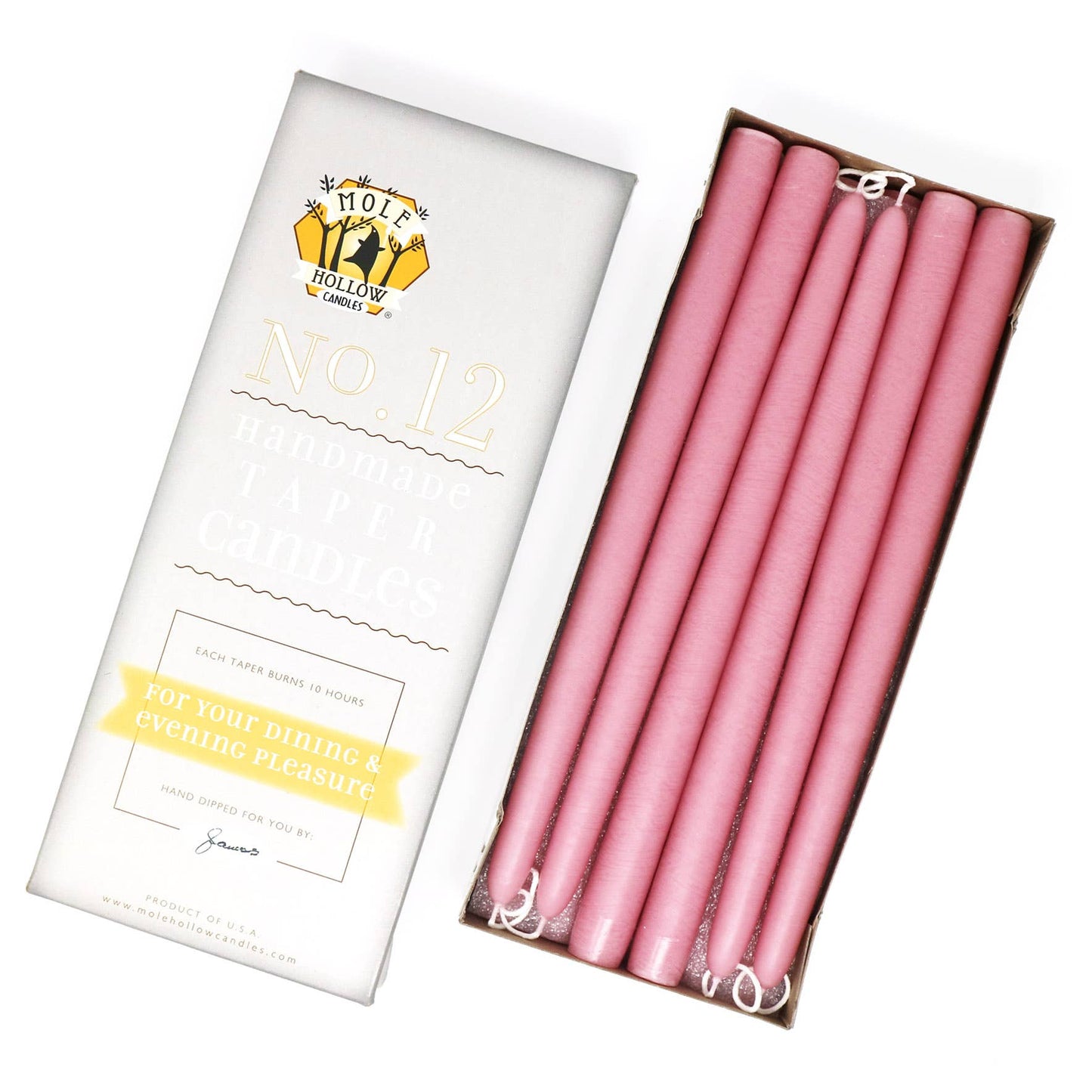 Mole Hollow Hand Dipped Unscented Taper Candles 12"