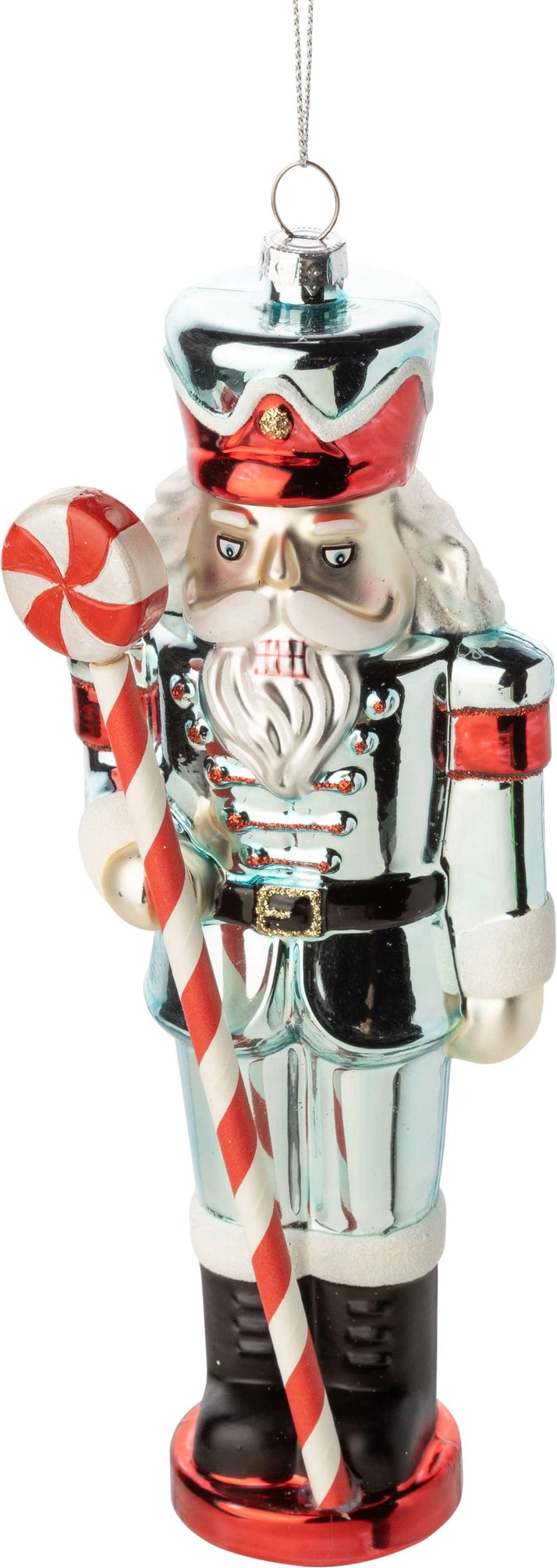 Glass Nutcracker Ornament with Candy Cane